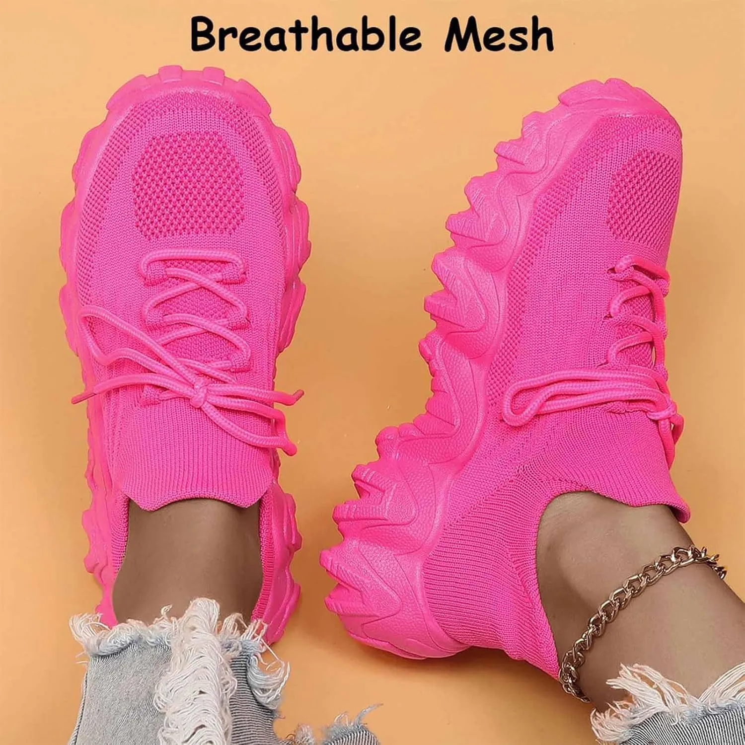 2024 Summer Lace Up Low Top Slip On Sneakers, Lightweight Mesh Running Shoes, Women's Comfortable Breathable Knitted Sneakers