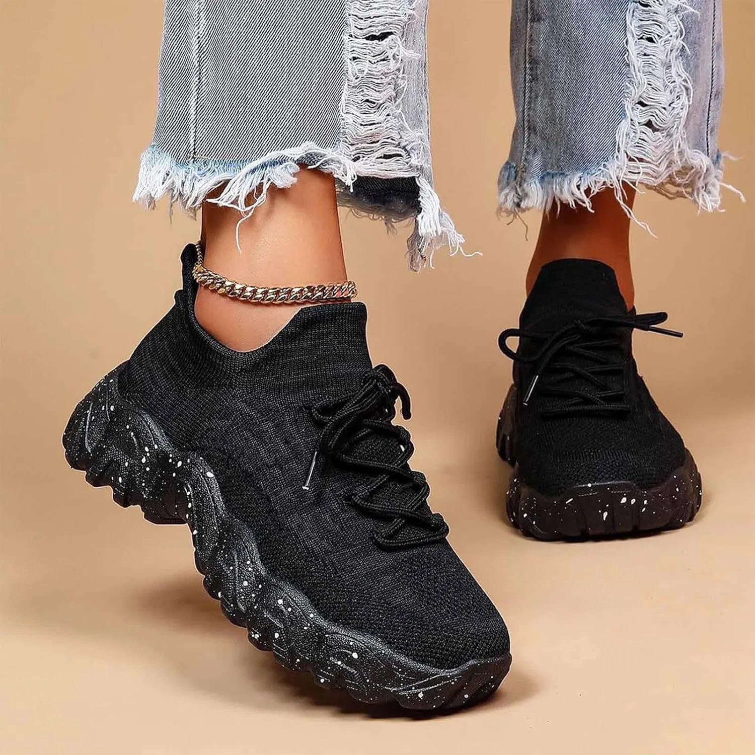 2024 Summer Lace Up Low Top Slip On Sneakers, Lightweight Mesh Running Shoes, Women's Comfortable Breathable Knitted Sneakers