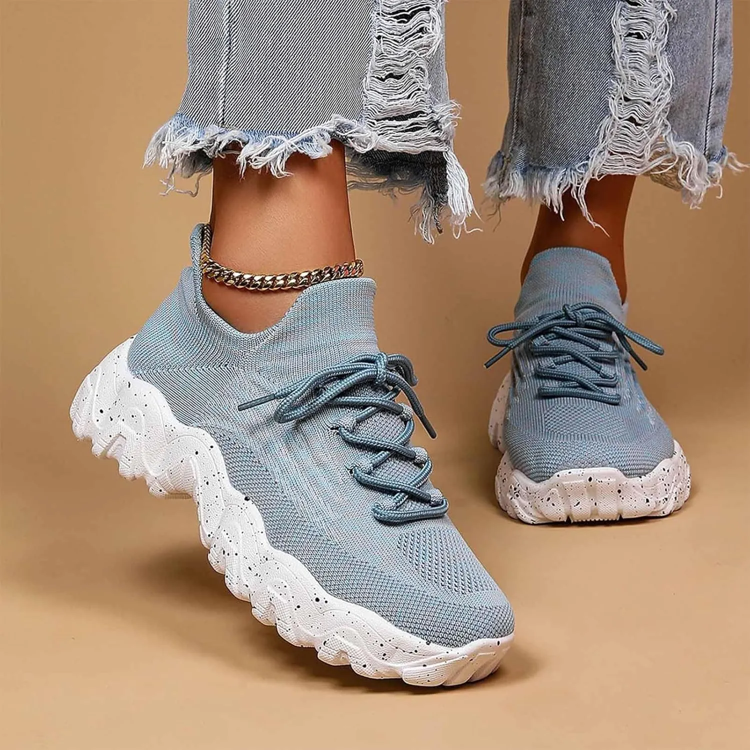 2024 Summer Lace Up Low Top Slip On Sneakers, Lightweight Mesh Running Shoes, Women's Comfortable Breathable Knitted Sneakers