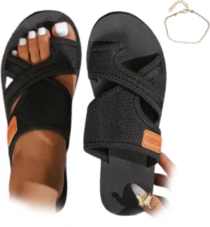 2024 Women's Hollow Mesh Slide Sandals, Summer Fashion Hollow Mesh Slide Sandals with Loop Toe, Casual Lightweight Flat Orthopedic Shoes Peep Toe Slippers(Black,US 10)