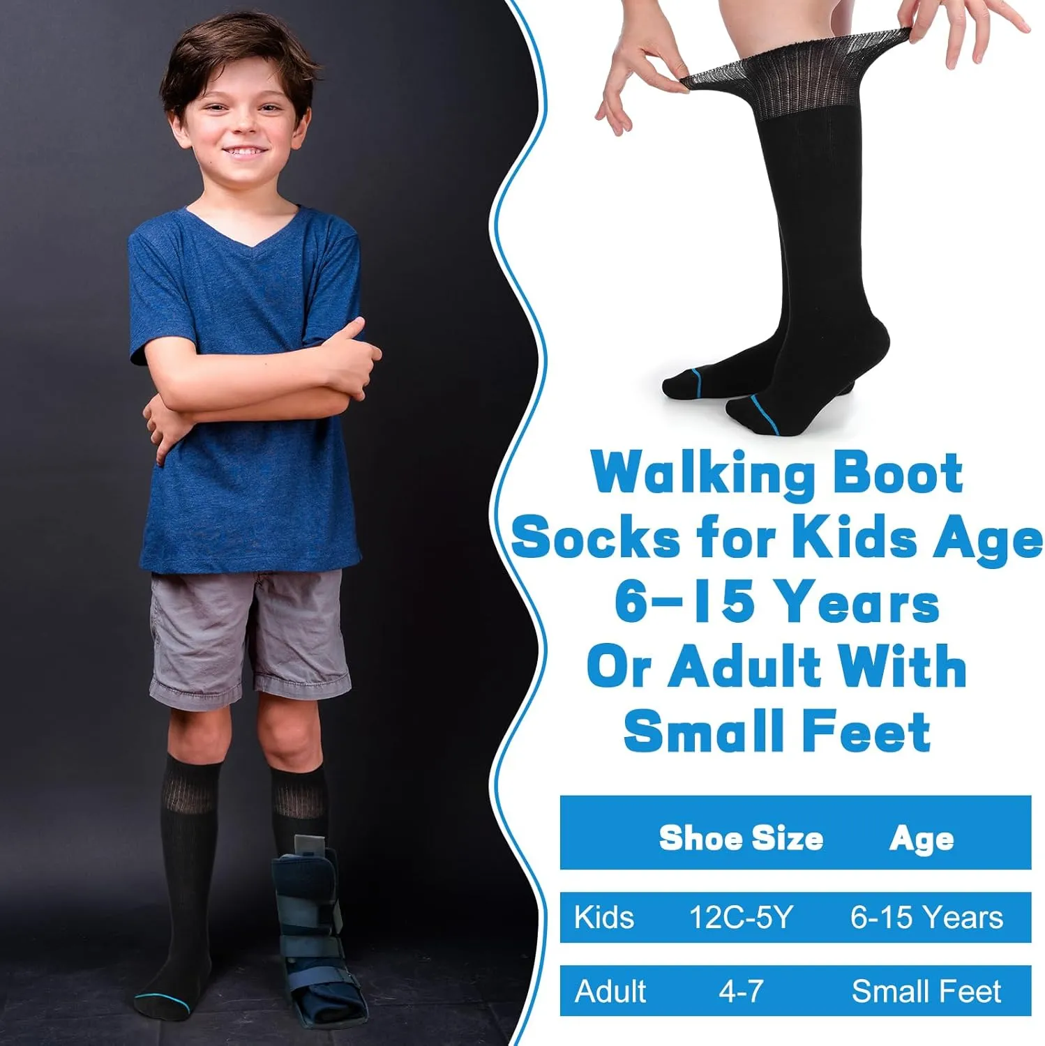 4 Pairs Kids Replacement Sock Liner for Walking Boots Cast Socks Compatible with Aircast Walker Brace for Kids