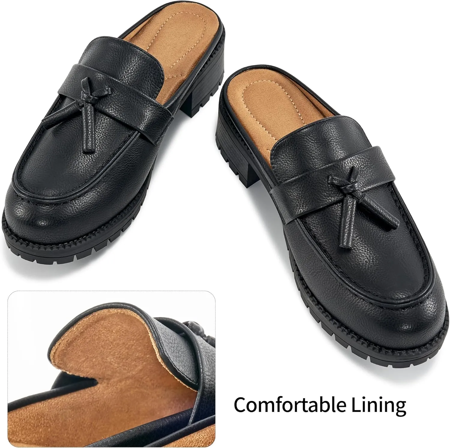 Ablanczoom Mules for Women: Dressy Comfortable Womens Mules Slip On Backless Platform Chunky Loafers for Work Office Business