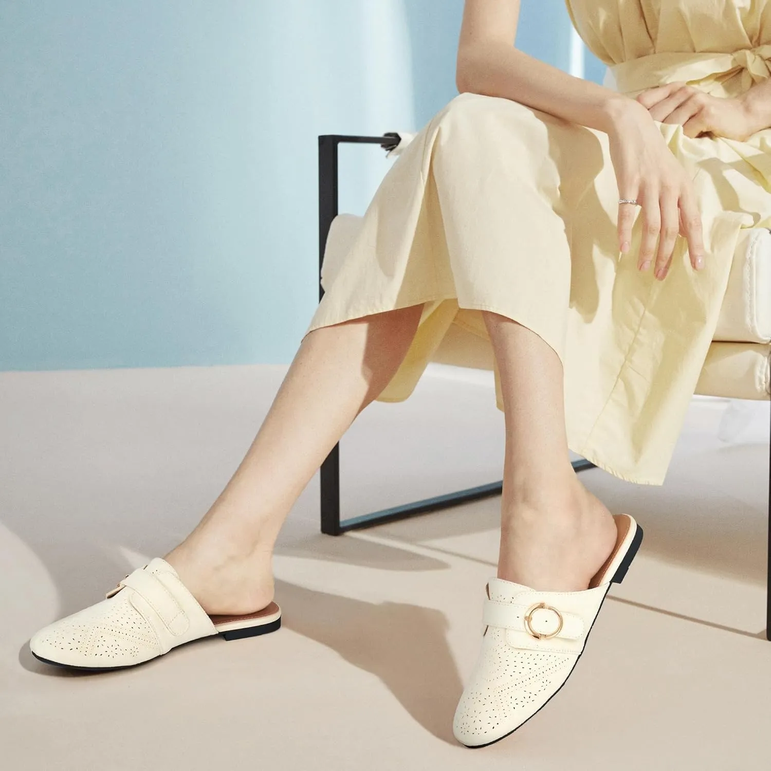 Ablanczoom Mules for Women Flat Shoes: Comfortable Slip On Suede Dressy Buckle Closed Toe Backless Womens Mule 2025
