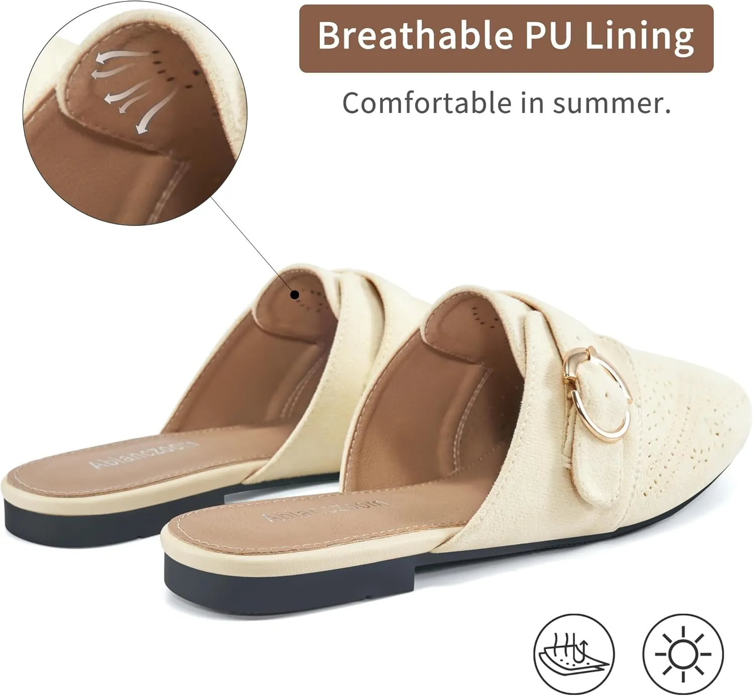 Ablanczoom Mules for Women Flat Shoes: Comfortable Slip On Suede Dressy Buckle Closed Toe Backless Womens Mule 2025