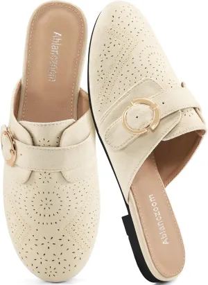 Ablanczoom Mules for Women Flat Shoes: Comfortable Slip On Suede Dressy Buckle Closed Toe Backless Womens Mule 2025