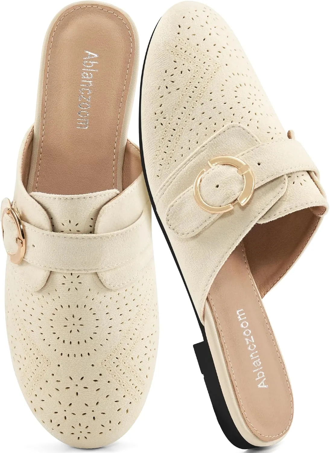 Ablanczoom Mules for Women Flat Shoes: Comfortable Slip On Suede Dressy Buckle Closed Toe Backless Womens Mule 2025