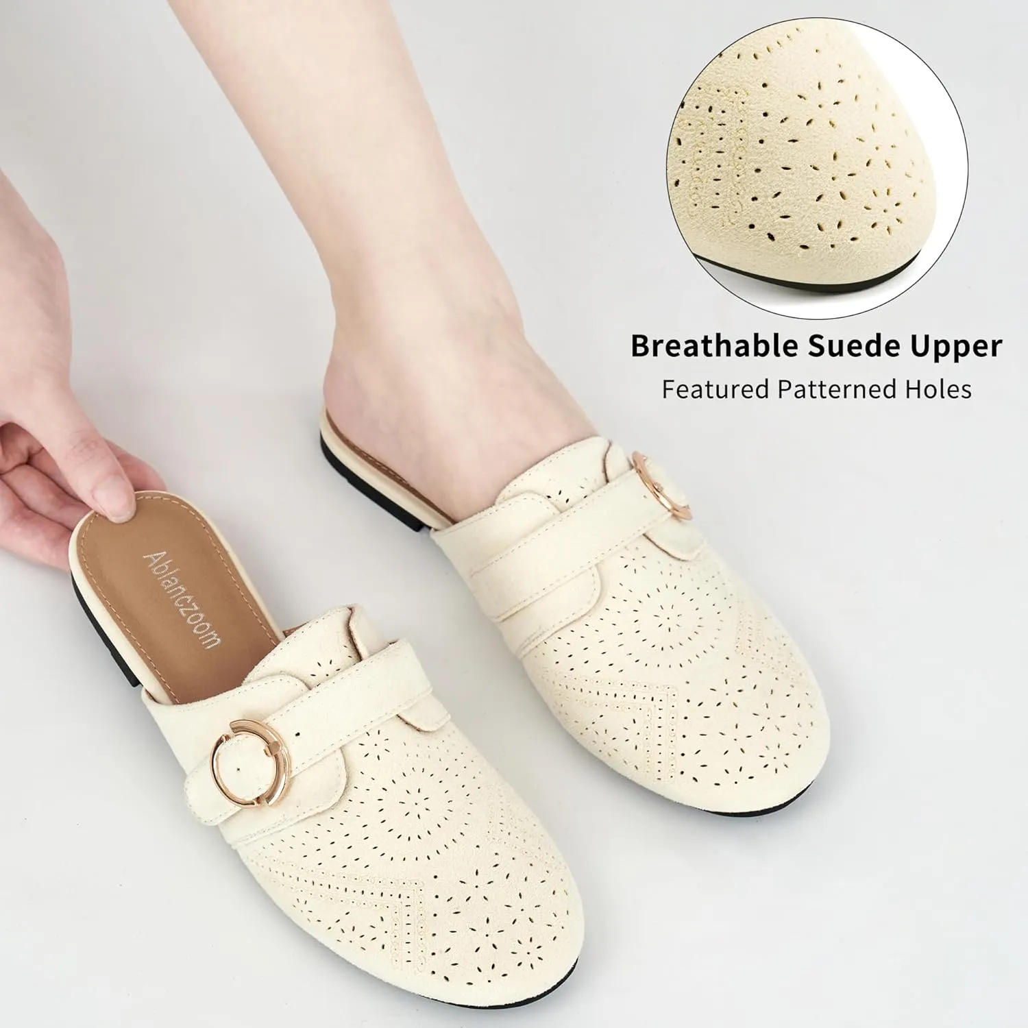 Ablanczoom Mules for Women Flat Shoes: Comfortable Slip On Suede Dressy Buckle Closed Toe Backless Womens Mule 2025