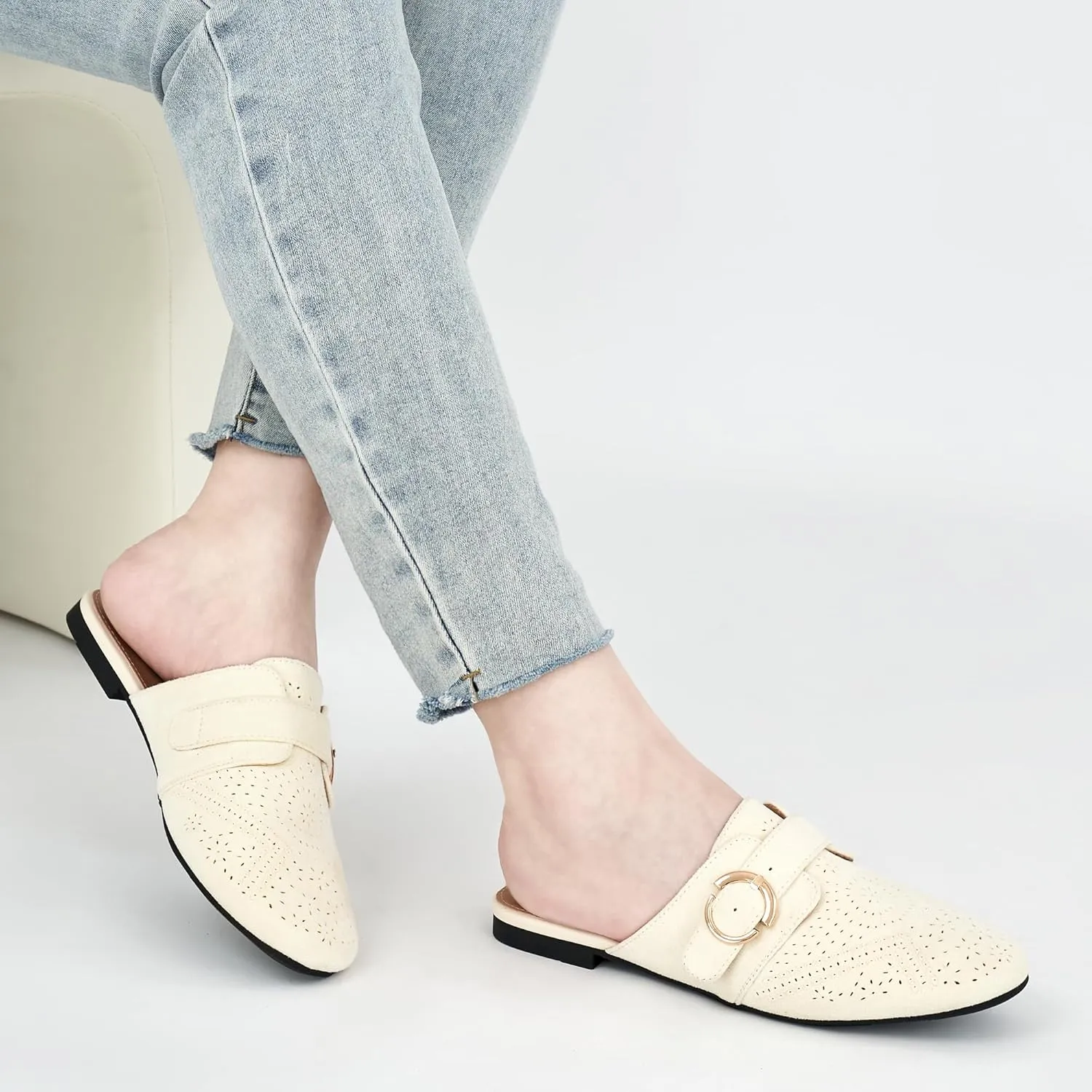 Ablanczoom Mules for Women Flat Shoes: Comfortable Slip On Suede Dressy Buckle Closed Toe Backless Womens Mule 2025