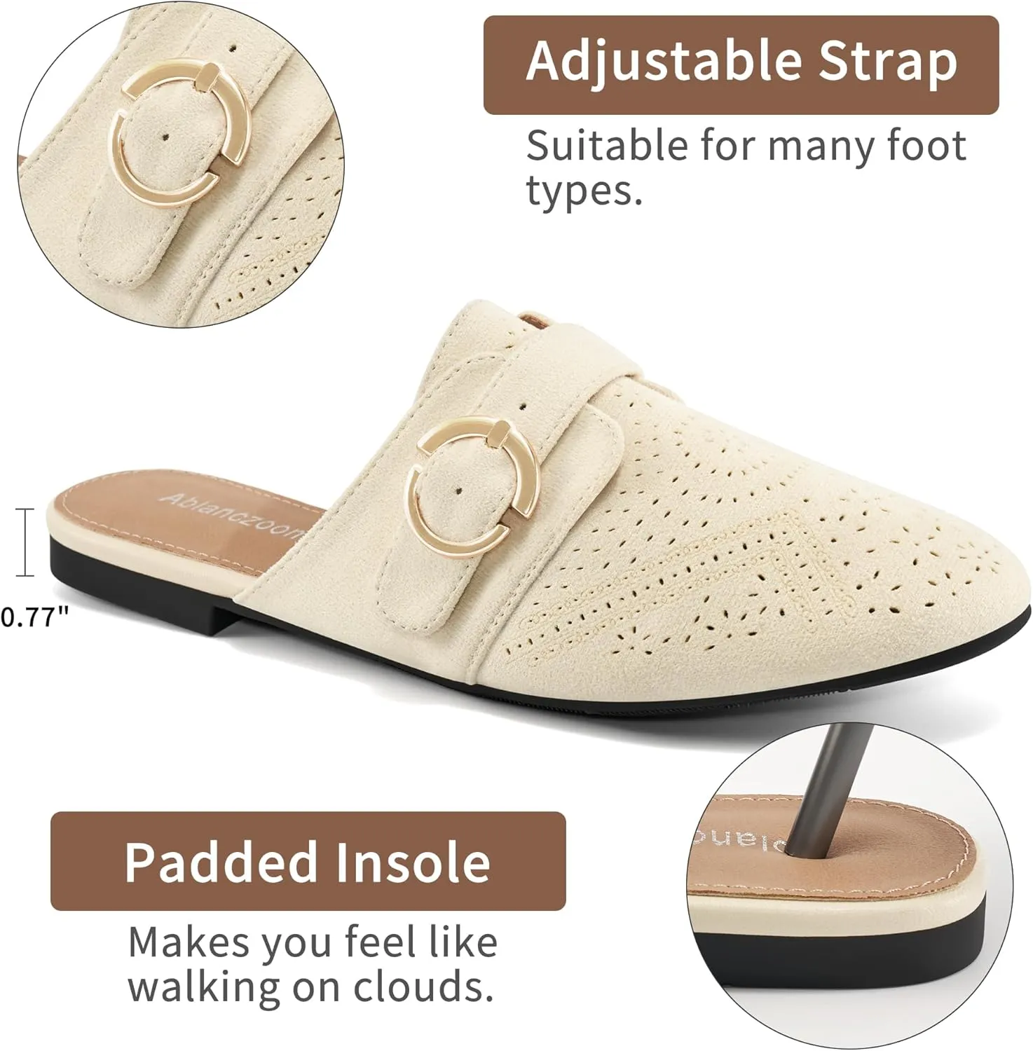 Ablanczoom Mules for Women Flat Shoes: Comfortable Slip On Suede Dressy Buckle Closed Toe Backless Womens Mule 2025