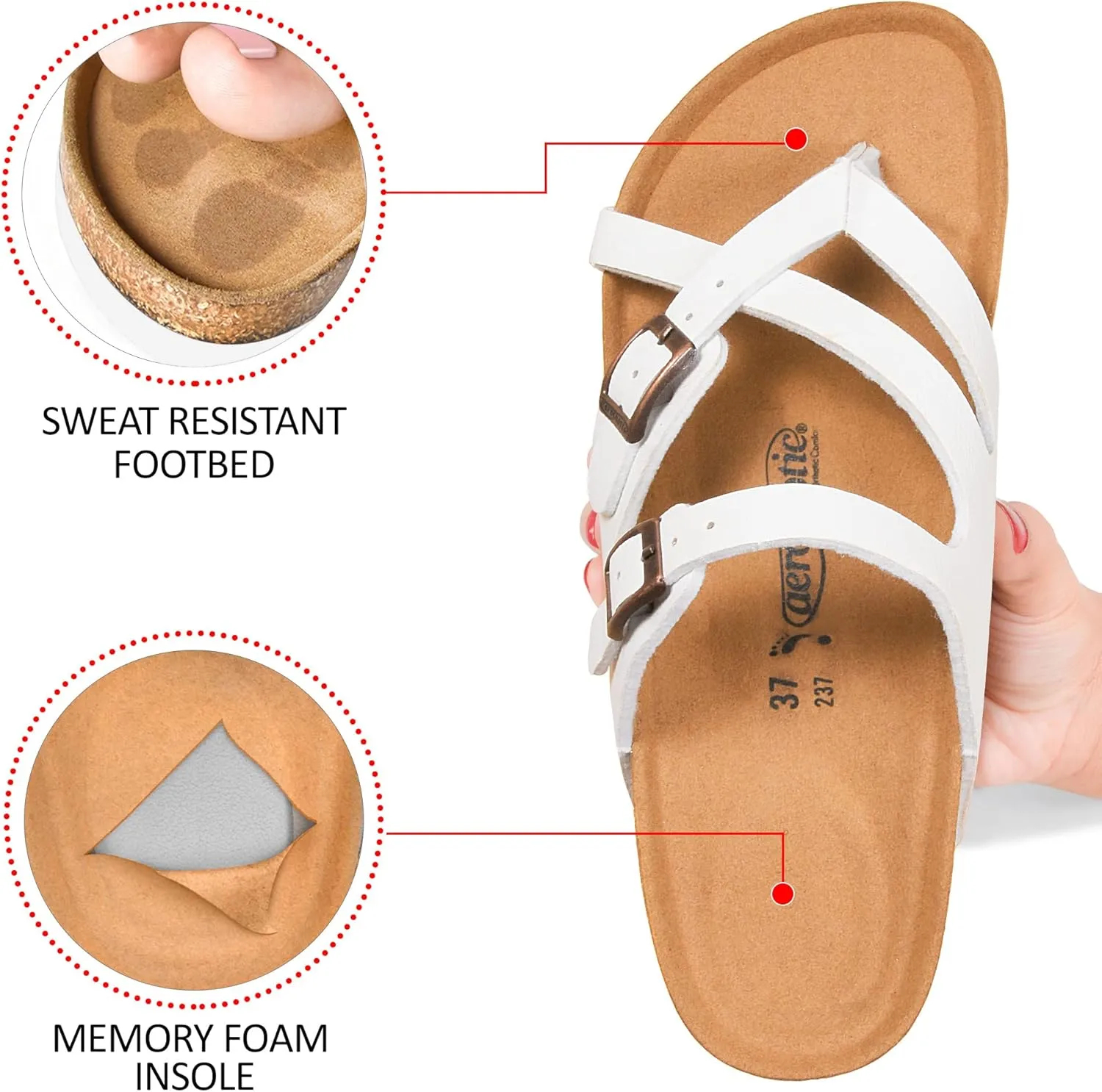 AEROTHOTIC Womens Strappy Slip-On Modern Memory Foam Cushion Footbed Outdoor Adjustable Buckle Cork Footbed Slides for Sandals with Comfortable Arch Support