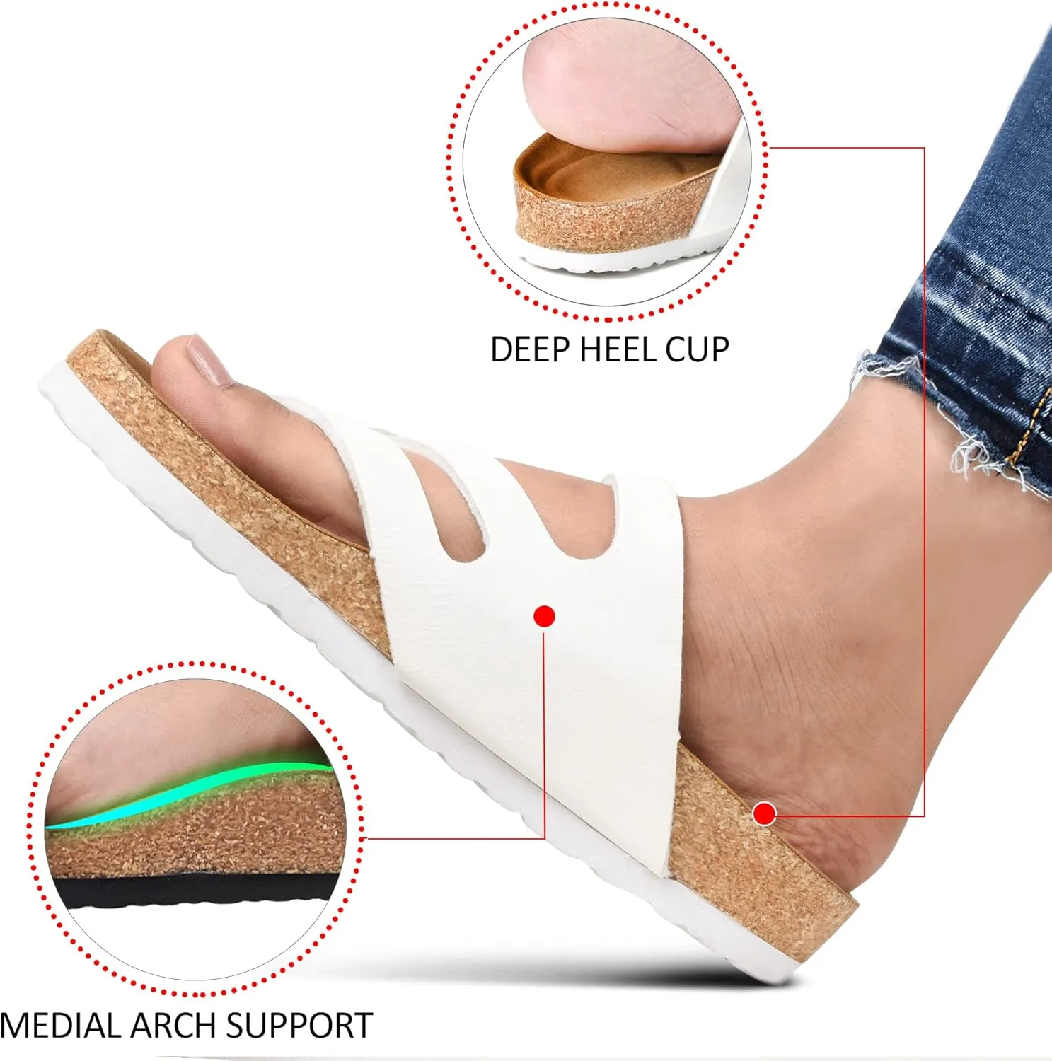 AEROTHOTIC Womens Strappy Slip-On Modern Memory Foam Cushion Footbed Outdoor Adjustable Buckle Cork Footbed Slides for Sandals with Comfortable Arch Support