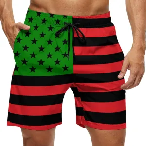 African USA Flag Mens Swim Trunks with Mesh Liner Quick Dry Beach Shorts Funny Swimwear with Pockets
