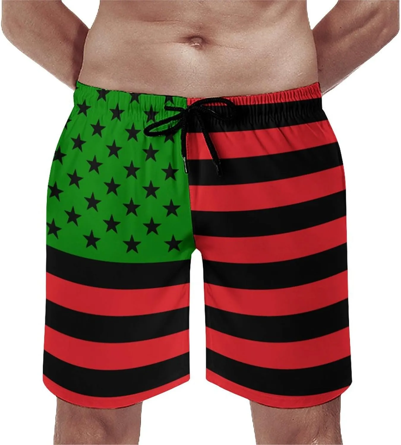 African USA Flag Mens Swim Trunks with Mesh Liner Quick Dry Beach Shorts Funny Swimwear with Pockets
