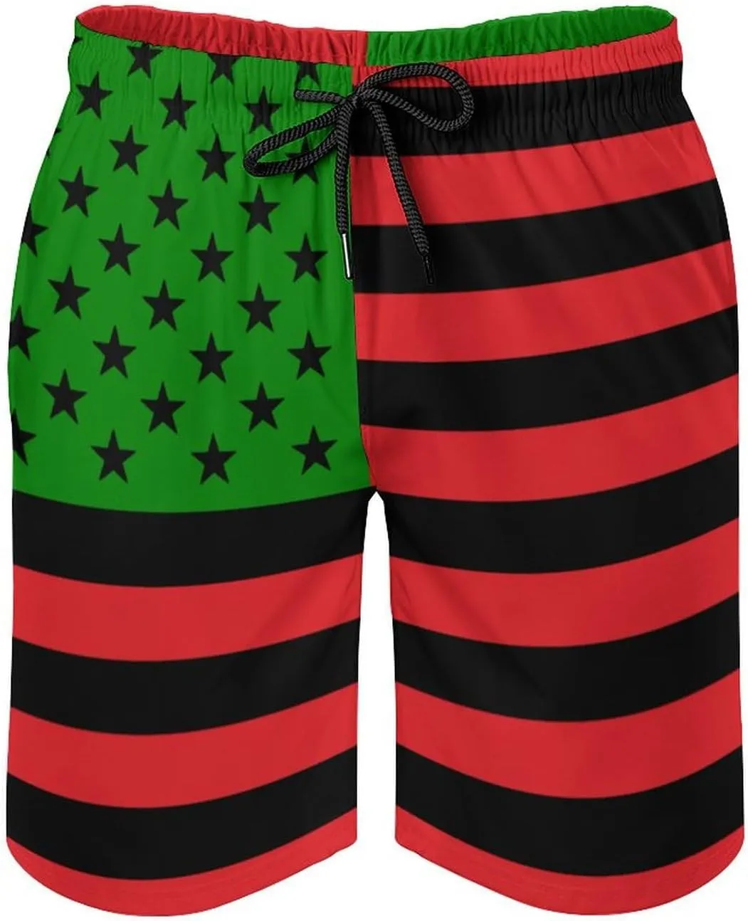 African USA Flag Mens Swim Trunks with Mesh Liner Quick Dry Beach Shorts Funny Swimwear with Pockets