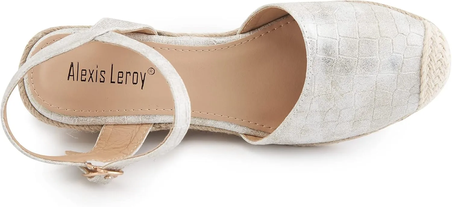 Alexis Leroy Women's Closed Toe Buckle Strap Slingback Espadrilles Wedge Sandals