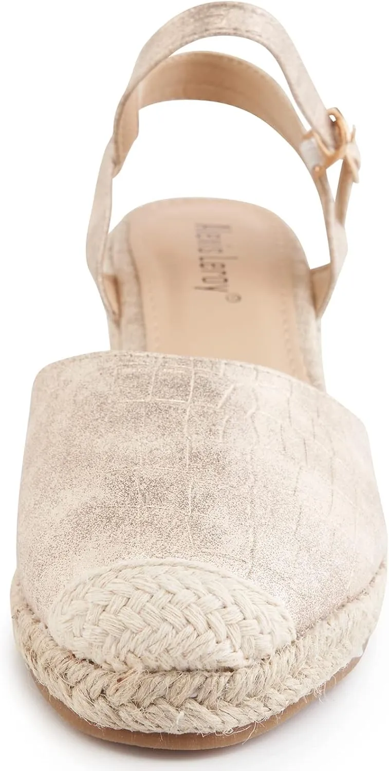 Alexis Leroy Women's Closed Toe Buckle Strap Slingback Espadrilles Wedge Sandals