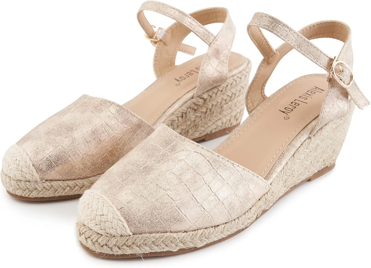 Alexis Leroy Women's Closed Toe Buckle Strap Slingback Espadrilles Wedge Sandals