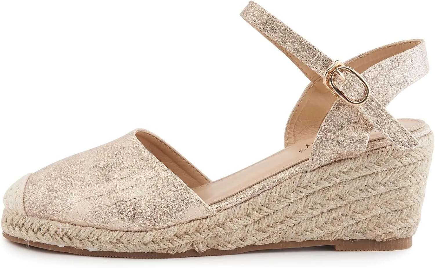 Alexis Leroy Women's Closed Toe Buckle Strap Slingback Espadrilles Wedge Sandals