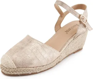 Alexis Leroy Women's Closed Toe Buckle Strap Slingback Espadrilles Wedge Sandals