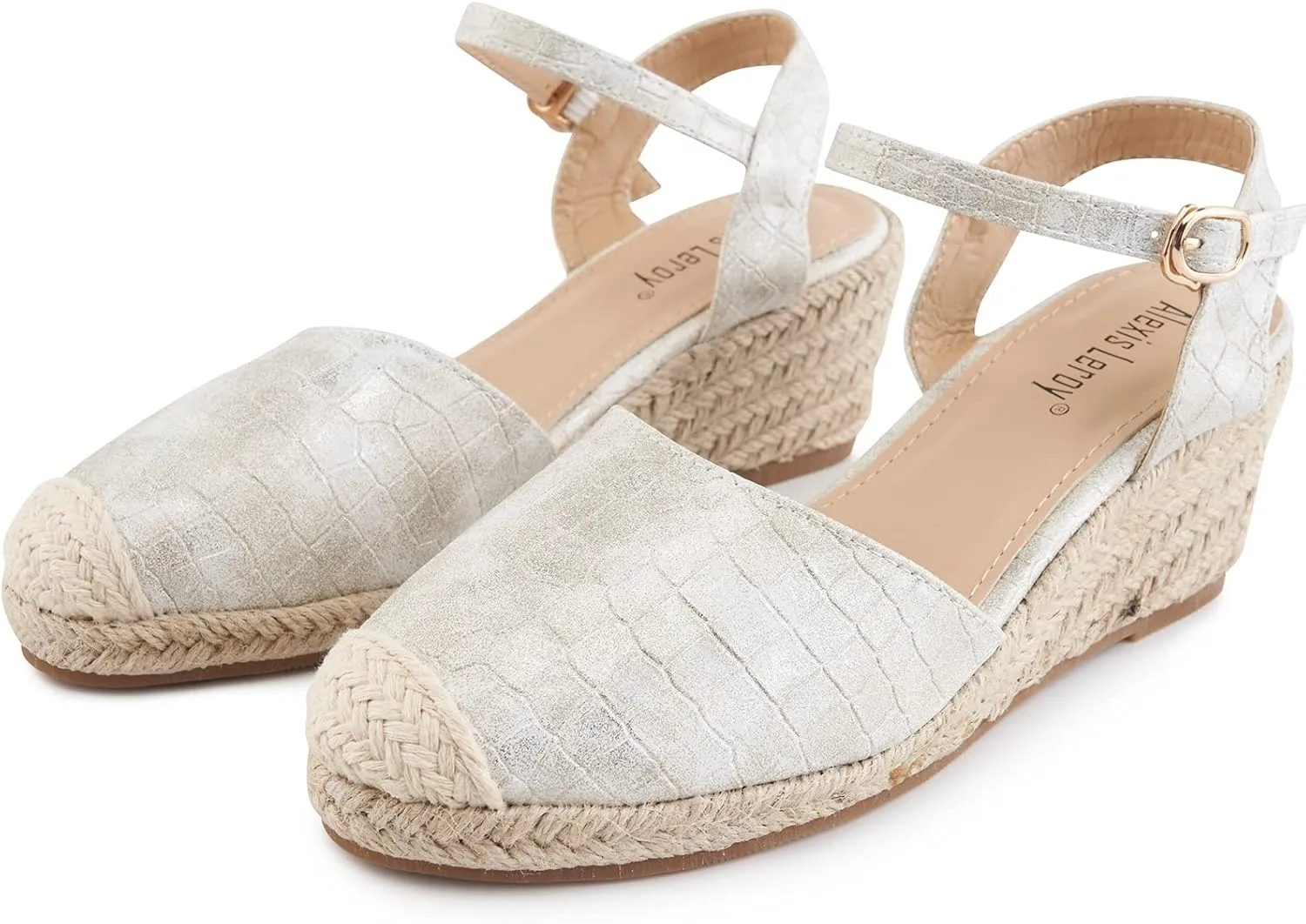 Alexis Leroy Women's Closed Toe Buckle Strap Slingback Espadrilles Wedge Sandals