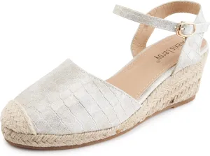 Alexis Leroy Women's Closed Toe Buckle Strap Slingback Espadrilles Wedge Sandals