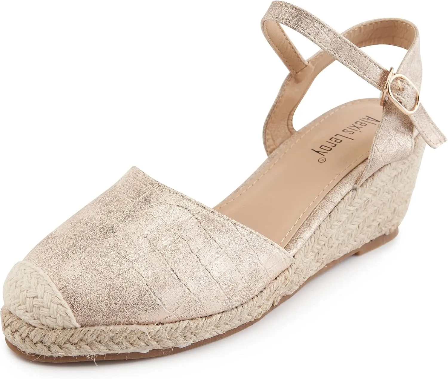 Alexis Leroy Women's Closed Toe Buckle Strap Slingback Espadrilles Wedge Sandals