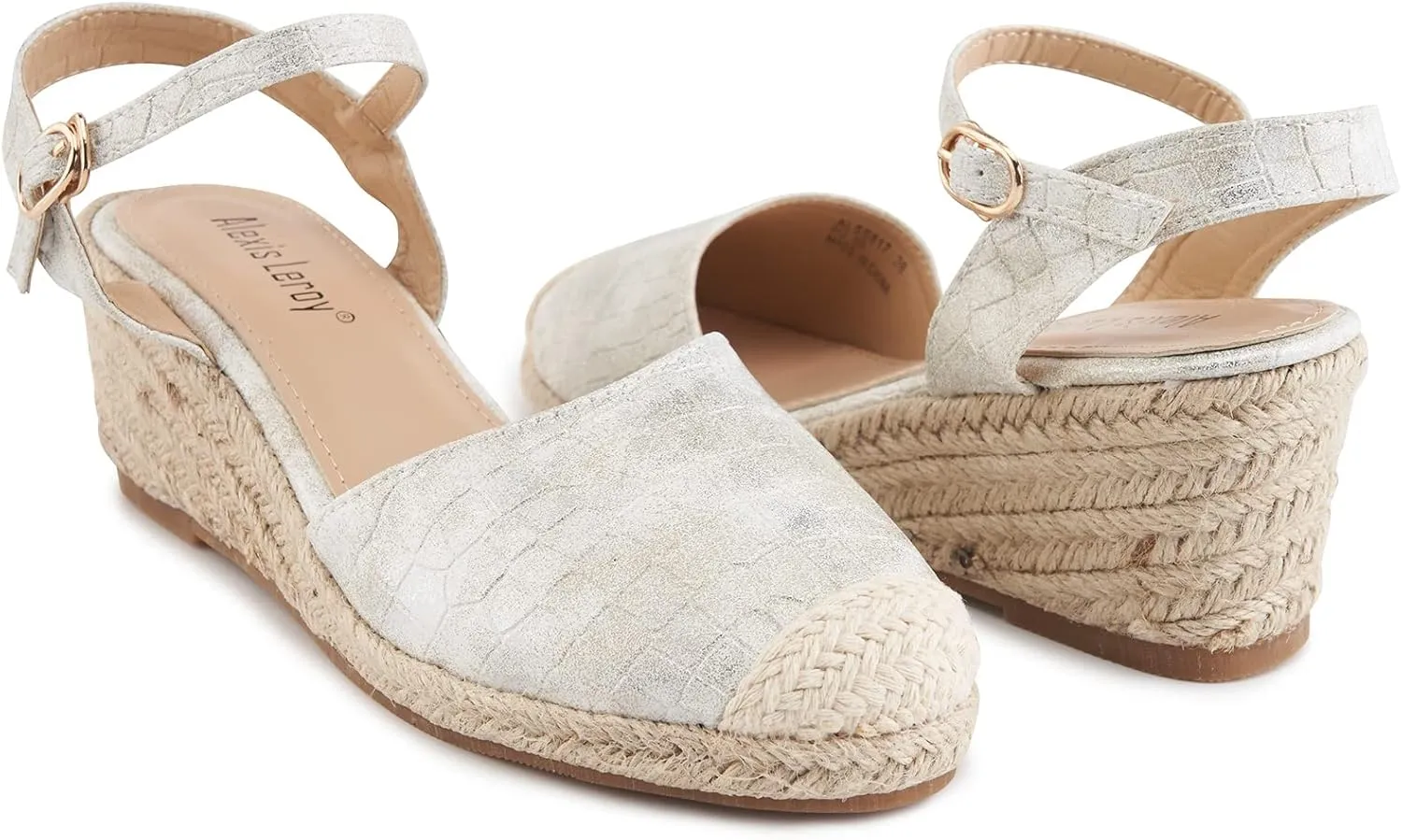 Alexis Leroy Women's Closed Toe Buckle Strap Slingback Espadrilles Wedge Sandals
