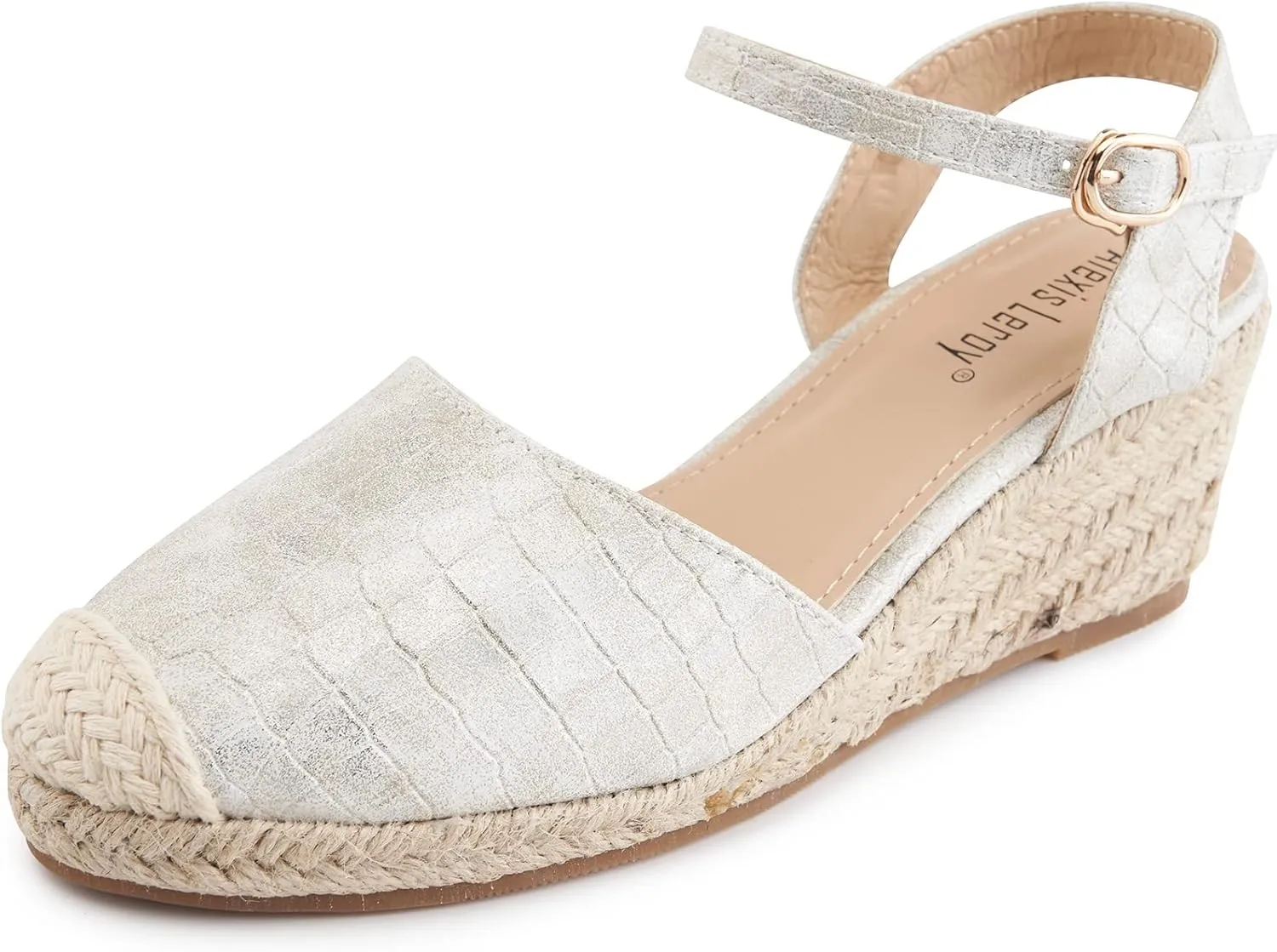 Alexis Leroy Women's Closed Toe Buckle Strap Slingback Espadrilles Wedge Sandals