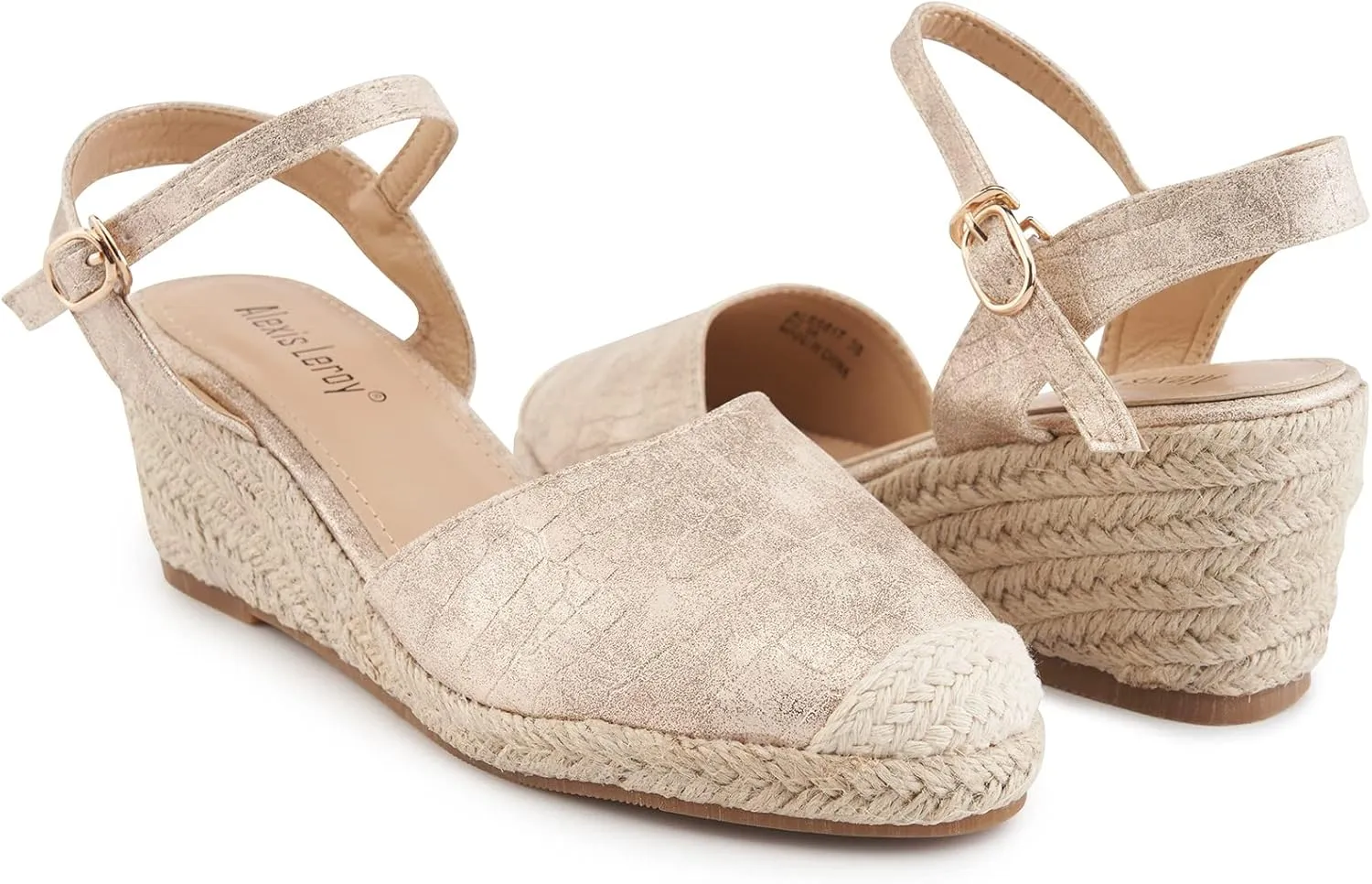Alexis Leroy Women's Closed Toe Buckle Strap Slingback Espadrilles Wedge Sandals