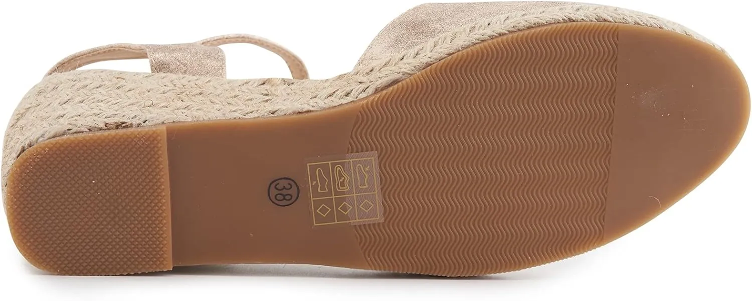 Alexis Leroy Women's Closed Toe Buckle Strap Slingback Espadrilles Wedge Sandals