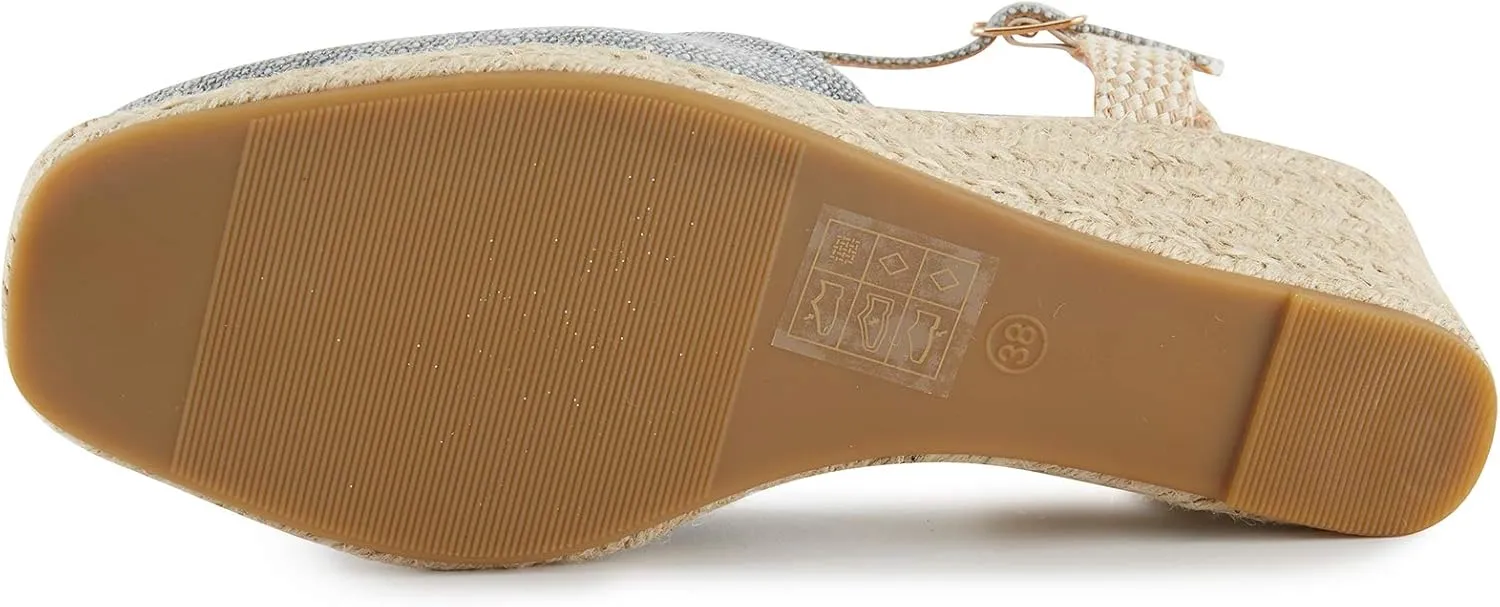 Alexis Leroy Women’s Embroidered Closed Toe Buckle Strap Espadrilles Wedge Sandals