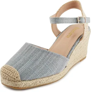 Alexis Leroy Women’s Embroidered Closed Toe Buckle Strap Espadrilles Wedge Sandals