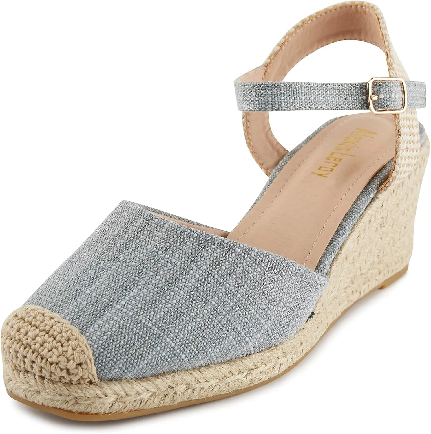 Alexis Leroy Women’s Embroidered Closed Toe Buckle Strap Espadrilles Wedge Sandals