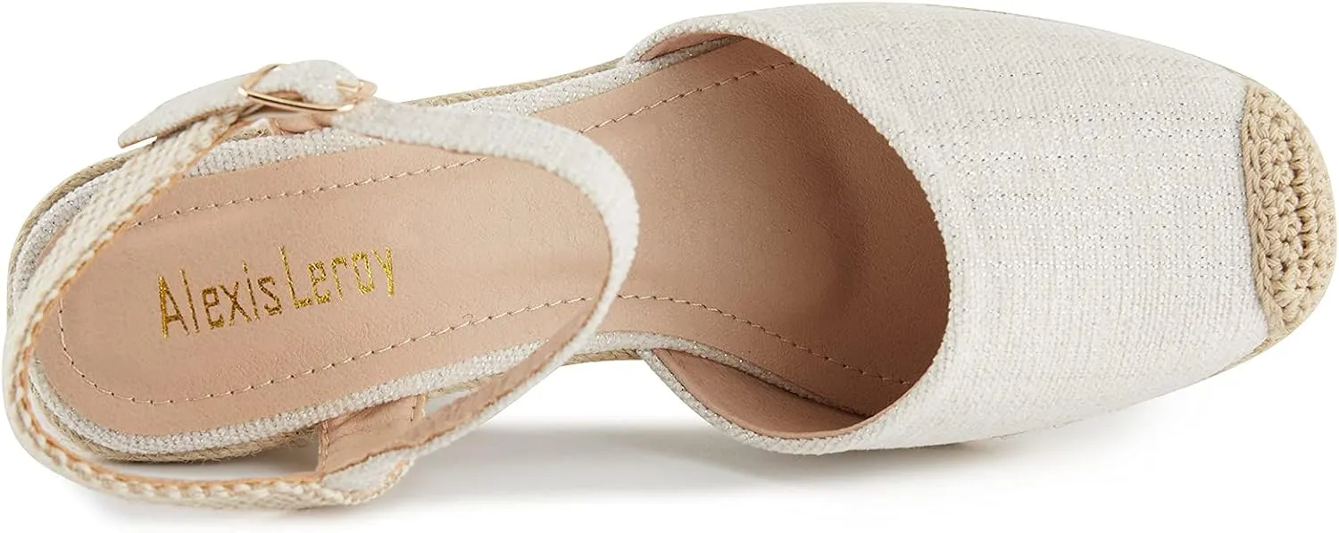 Alexis Leroy Women’s Embroidered Closed Toe Buckle Strap Espadrilles Wedge Sandals