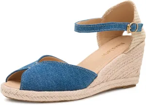 Alexis Leroy Women's Open Toe Comfortable Ankle Strap Espadrilles Wedge Sandals