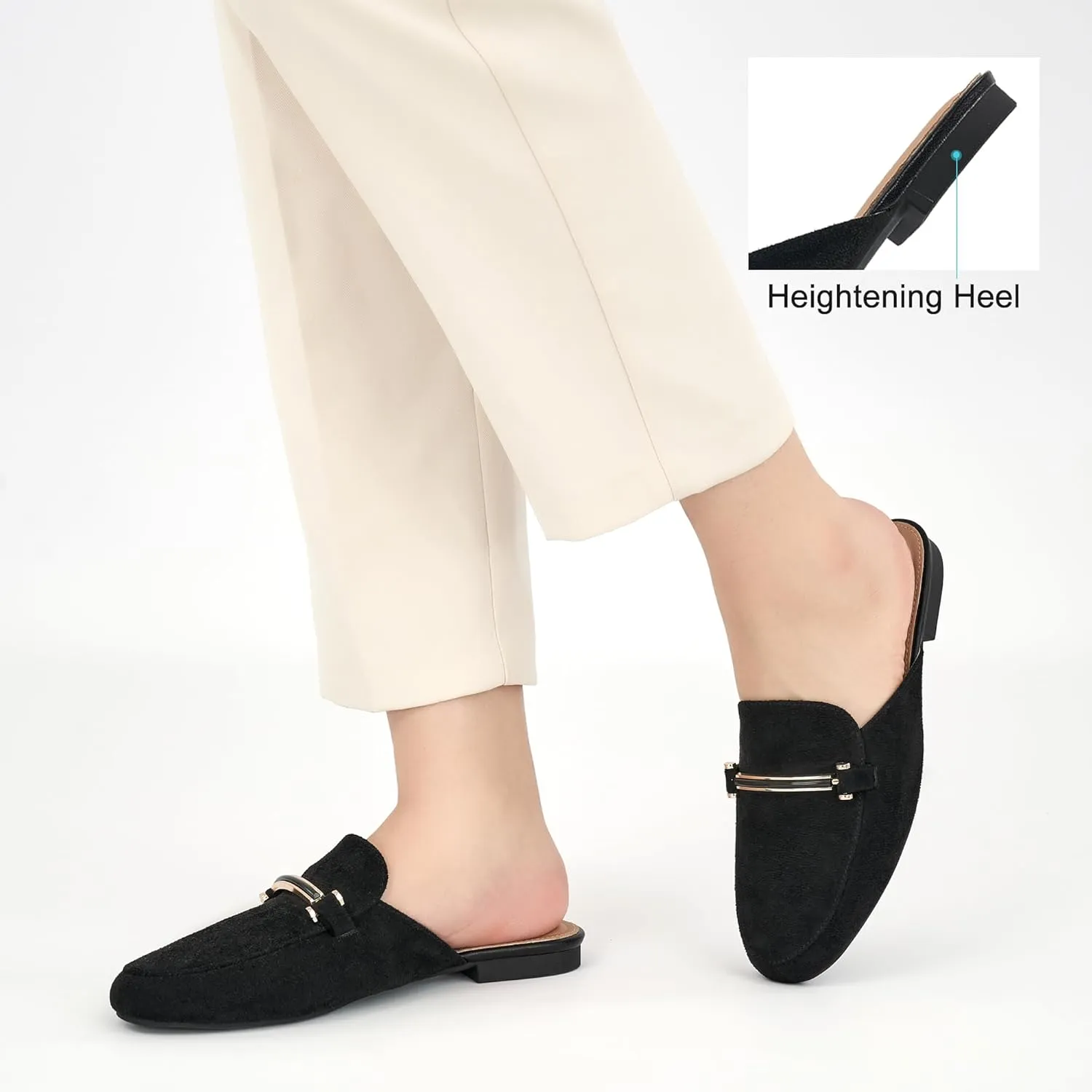 Alicegana Mules for Women Flats Shoes: Comfortable Round Toe Slip on Mules 2025 Dressy Business Buckle Loafers