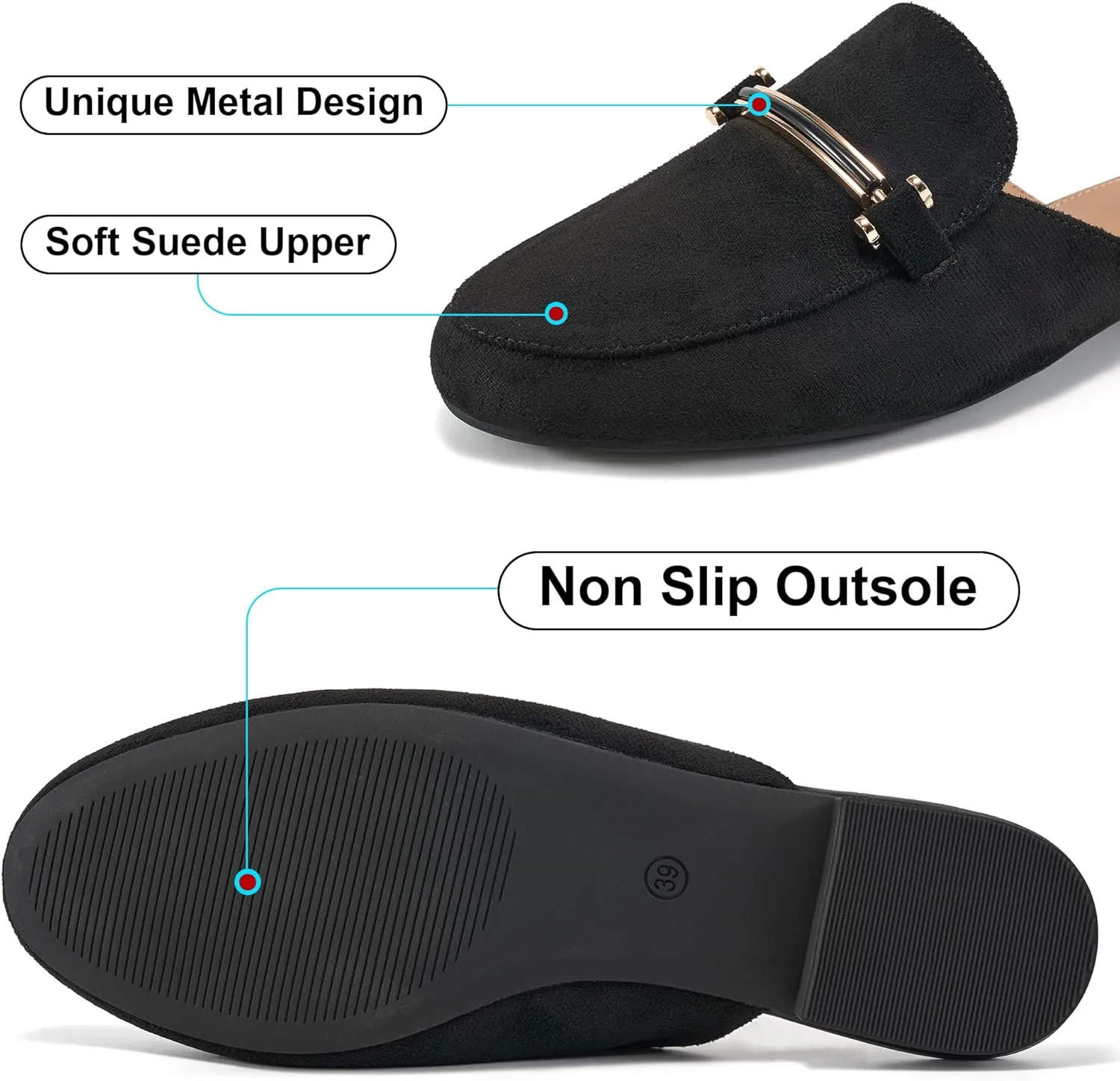 Alicegana Mules for Women Flats Shoes: Comfortable Round Toe Slip on Mules 2025 Dressy Business Buckle Loafers