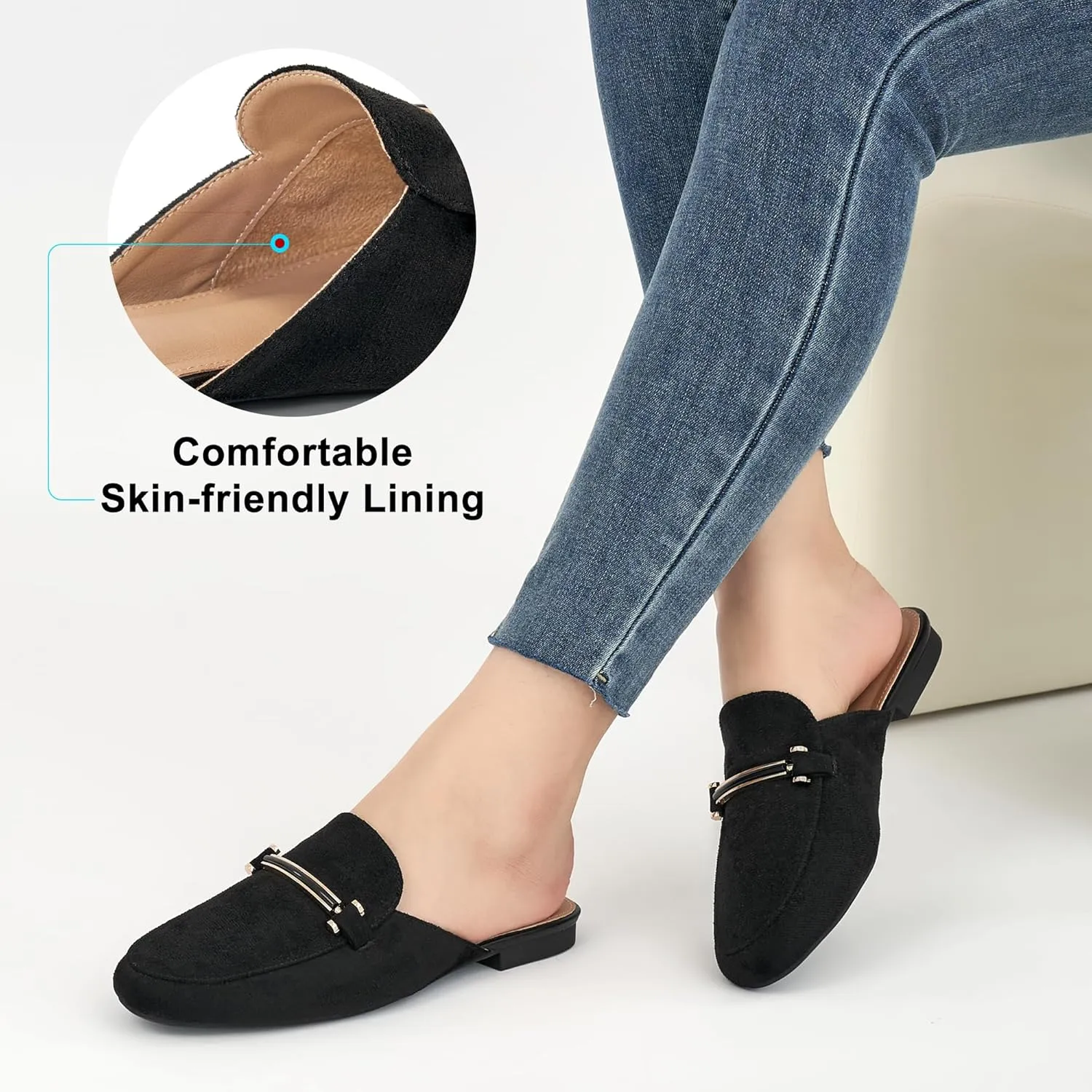 Alicegana Mules for Women Flats Shoes: Comfortable Round Toe Slip on Mules 2025 Dressy Business Buckle Loafers