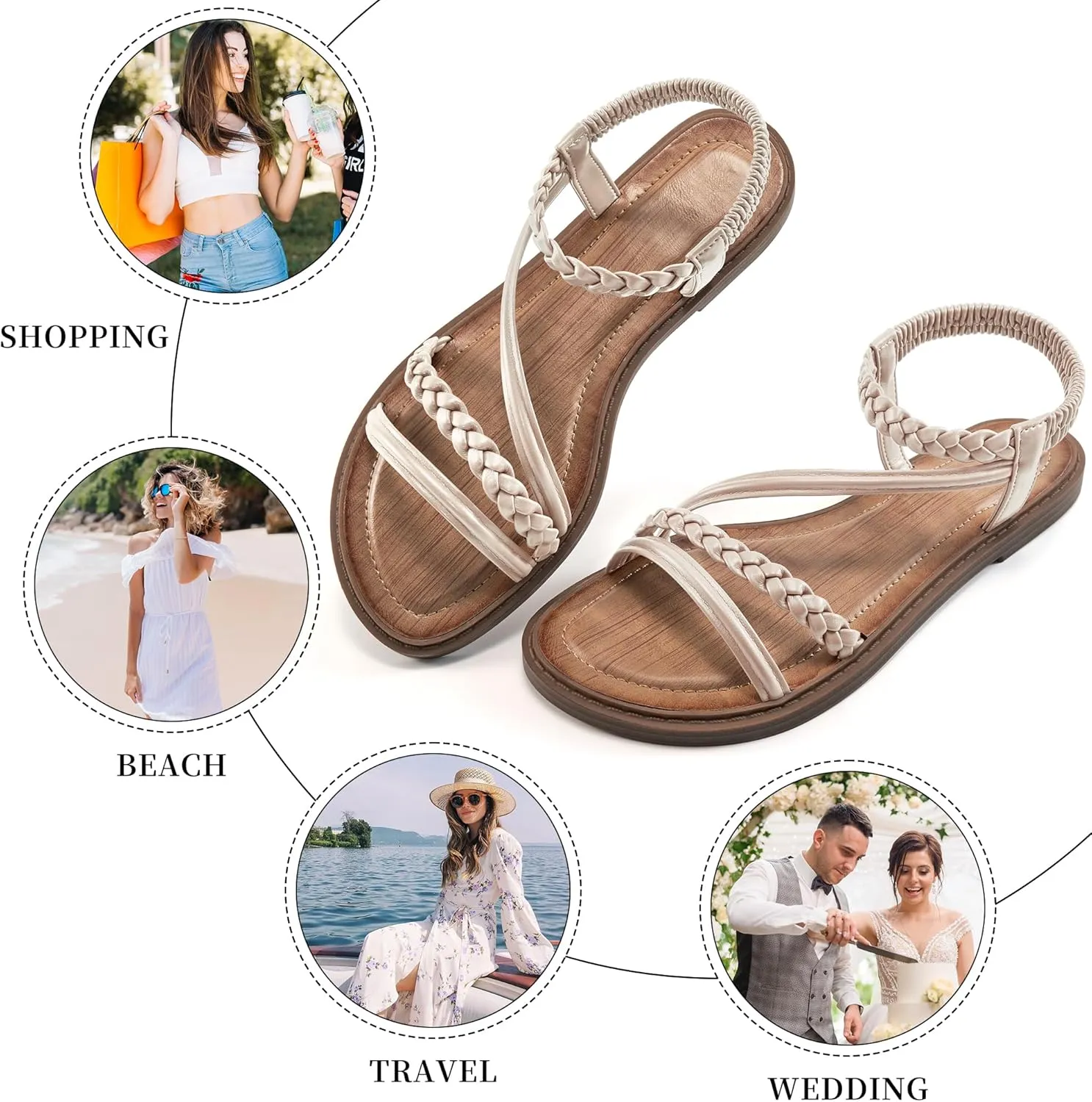 Alicegana Womens Sandals Dressy Summer - Comfortable Gladiator Sandals for Women 2025 Beach Walking Wedding Flat Shoes