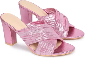 Allegra K Women's Crisscross Strap Slip on Block Heel Slide Sandals