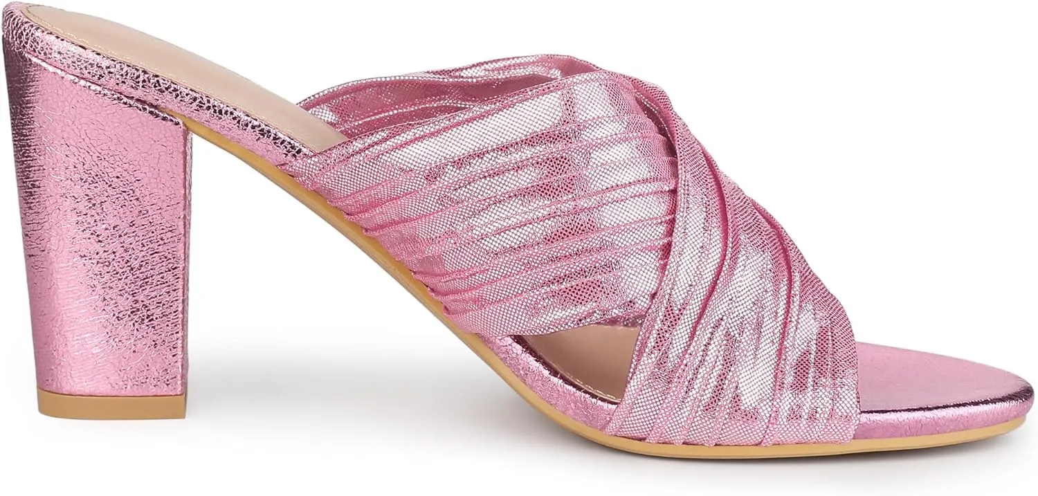 Allegra K Women's Crisscross Strap Slip on Block Heel Slide Sandals