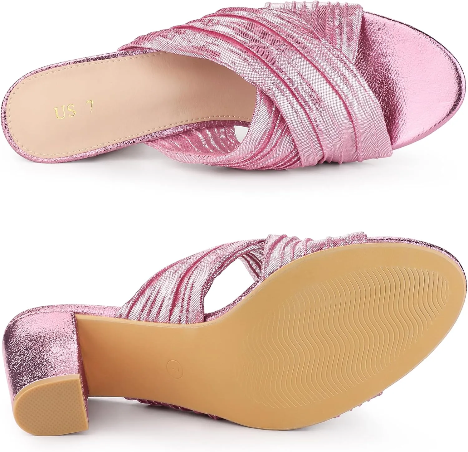 Allegra K Women's Crisscross Strap Slip on Block Heel Slide Sandals
