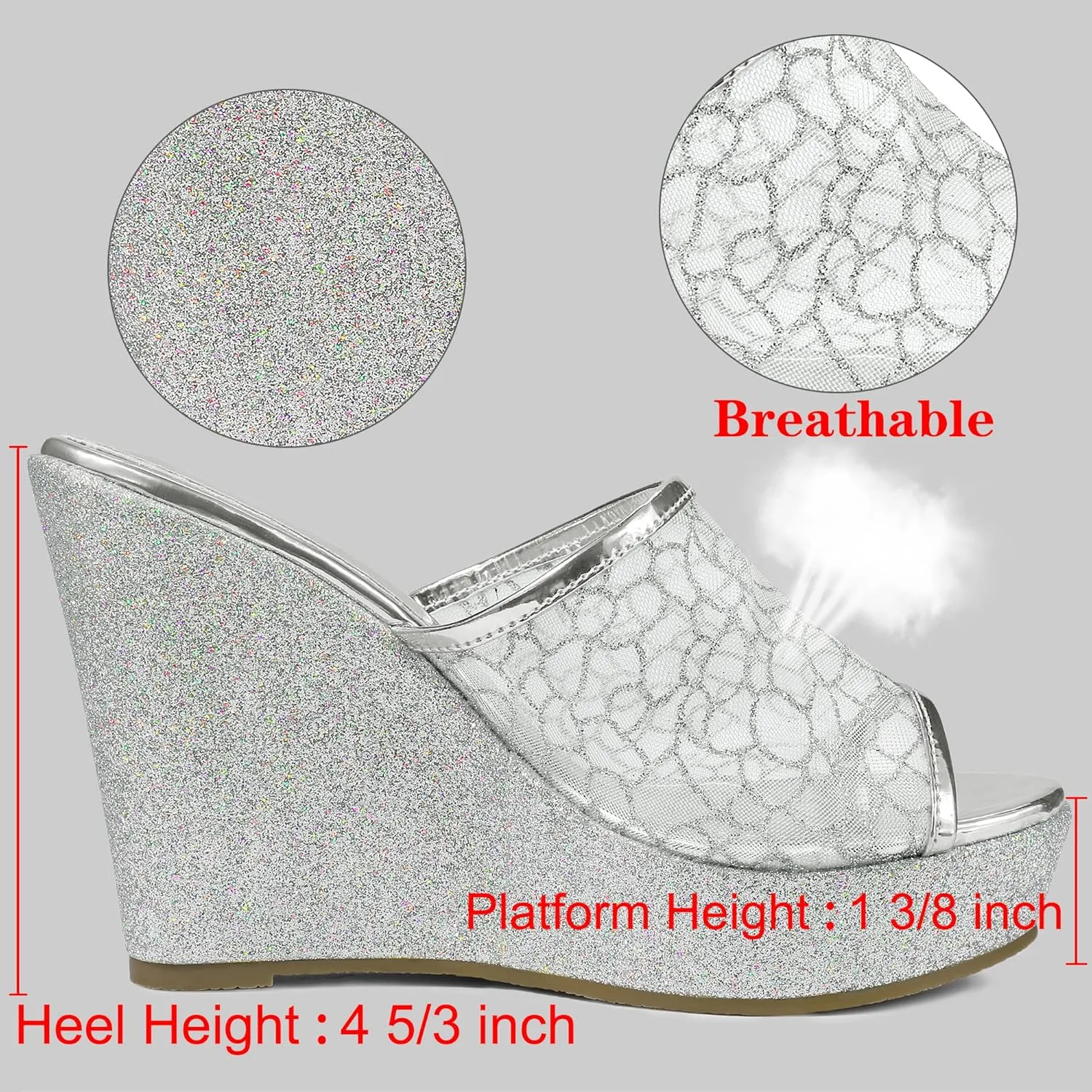 Allegra K Women's Glitter Platform Heels Slide Wedge Sandals