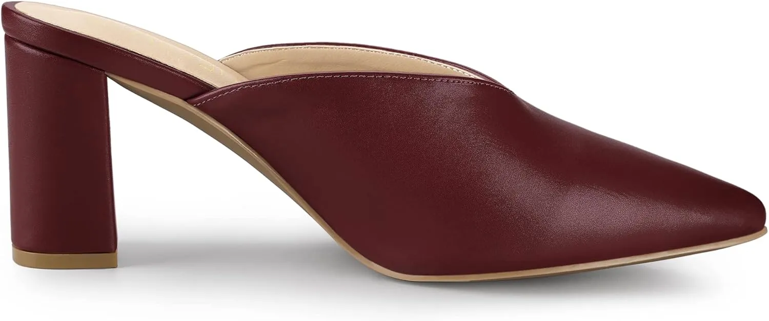 Allegra K Women's Pointed Toe Chunky Heels Slides Mules