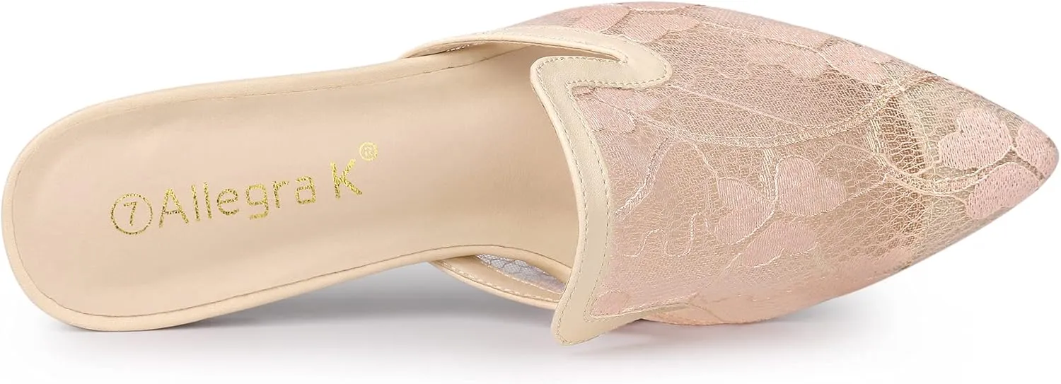 Allegra K Women's Pointed Toe Floral Embroidery Flats Mules