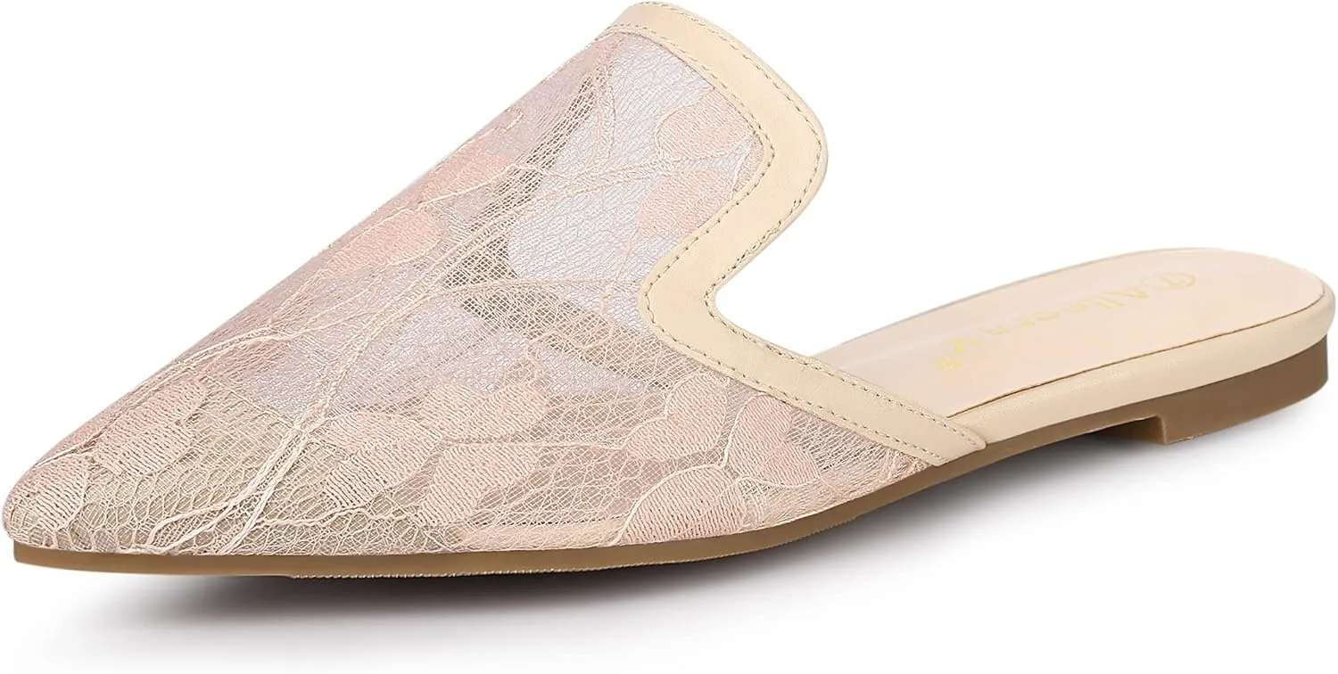 Allegra K Women's Pointed Toe Floral Embroidery Flats Mules