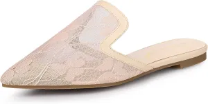 Allegra K Women's Pointed Toe Floral Embroidery Flats Mules
