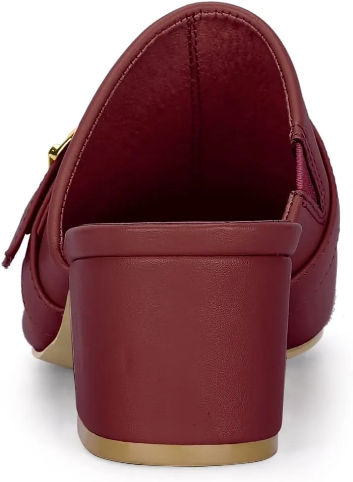 Allegra K Women's Pointed Toe Slip on Block Heel Sandals Mules