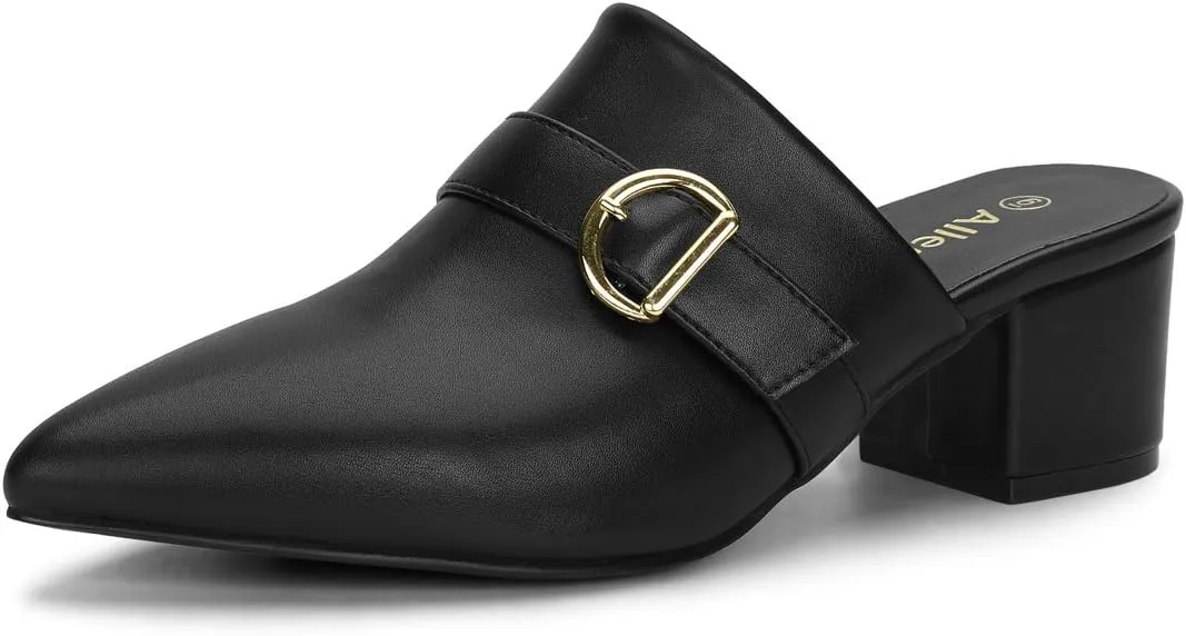Allegra K Women's Pointed Toe Slip on Block Heel Sandals Mules