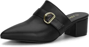 Allegra K Women's Pointed Toe Slip on Block Heel Sandals Mules